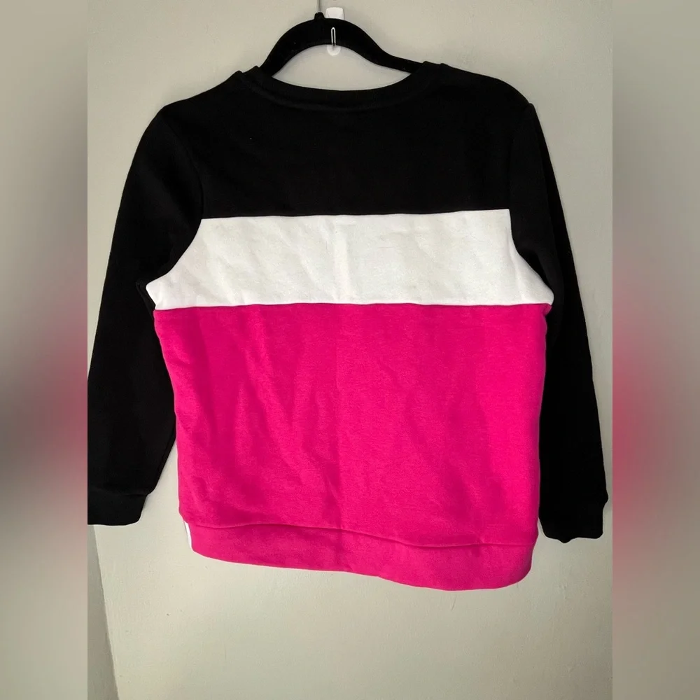 Adidas Girls Pink White Black Colorblock Pullover Sweatshirt Size XL 16 - Picture 2 of 4